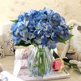 新欧式仿真花艺绣球花玻璃瓶套装餐桌高品质床头柜假花蓝色包邮