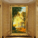 欧式简约玄关装饰画走廊竖幅版油画纯手绘手工风景画过道山水有框