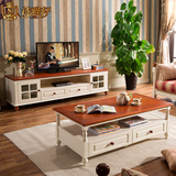地中海电视柜茶几组合套装 实木电视机柜成套家具客厅D219+HG202