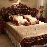 欧式床双人床 美式实木床1.8米雕花奢华婚床深色公主床古典真皮床