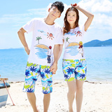 情侣装夏装海边度假沙滩短裤新款韩版婚纱照学生短袖T恤套装
