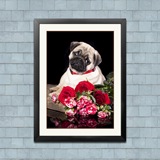 创意宠物用品店装饰画 可爱小狗与酒瓶玫瑰花卉挂画 表情狗壁画