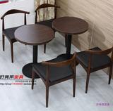 咖啡厅桌椅 西餐厅桌椅 甜品店奶茶店桌椅组合 复古实木餐桌椅