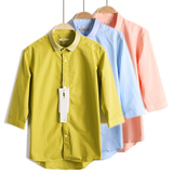 外贸男装2016夏季新款五分短袖衬衫韩版修身休闲纯色全棉半袖衬衣
