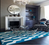 美式宜家简约地毯蓝色条纹地毯客厅茶几榻榻米卧室满铺定制地毯