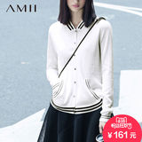 Amii[极简主义]新品羊毛针织开衫女大码棒球服薄款防晒外套空调衫