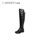 C.BANNER/千百度2015冬季新款女中跟拉链圆头真皮长靴A5518715