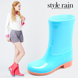 时代林春季新款韩版优雅女式水鞋 中筒果冻马丁雨靴 系带雨鞋 女