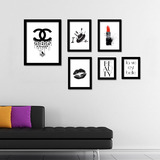 欧式黑白组合装饰画客厅服装店创意海报现代简约照片墙画有框挂画