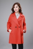2016春款 韩版时尚中长款毛呢外套宽松双排扣大翻领女士羊毛大衣