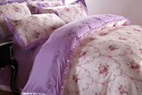 棉1.8被子被套床单2.2x2.4紫床上四件套纯棉2.0m床双人2米x2.3全