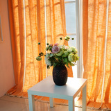 桔色亚麻棉布艺窗帘成品 定制做美式乡村纯色客厅儿童房间窗帘