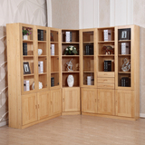 松木书柜储物柜自由组合实木转角书橱书架带门展示柜陈列柜特价