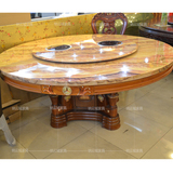 火锅餐桌欧式 大理石实木奢华餐桌椅组合 圆形实木餐桌双层带转盘
