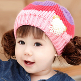婴儿宝宝帽子0-3-6-12个月冬 小女孩儿童假发 毛线帽冬季1-2岁女