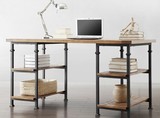 美式复古铁艺书桌 做旧实木电脑桌工作台 简易办公桌写字桌