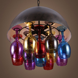 美式彩色玻璃红酒杯吊灯创意客厅餐厅饭店漫咖啡厅复古工业铁艺灯