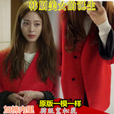 韩国韩剧美女的诞生莎拉韩艺瑟同款大红色中长款毛呢外套大衣女