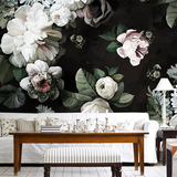 大型壁画墙纸 卧室客厅电视背景墙壁纸 欧式黑色手绘复古花卉墙布