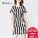MO&Co.摩安珂 连衣裙短袖短裙条纹印花收腰M142SKT120 moco