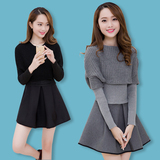 2015冬装新款女装韩版修身套装连衣裙女秋毛衣长袖针织两件套加厚