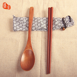 日式餐具红木筷子勺套装 学生二件套便携旅行环保创意袋无漆无蜡