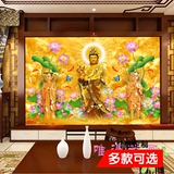 寺庙大型壁画中式佛堂酒店客厅背景墙纸壁纸3D观音抱子童子佛像