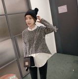 2015秋冬韩版新款长袖气质百搭衬衣假两件套女装毛呢拼接衬衣女