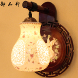 喜泰中式陶瓷壁灯实木艺镜前灯客厅青花瓷楼梯过道灯床头卧室壁灯