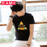 AMH韩版男装2016夏季新款时尚印花圆领修身男士短袖t恤青年潮流煷