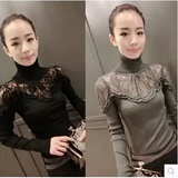 韩版蕾丝打底衫2016秋冬装新款女装性感上衣高领羊毛针织衫外穿女