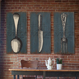 美式复古木板画 家居刀叉勺图案酒吧咖啡餐厅墙饰壁饰壁挂装饰画