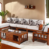 实木沙发组合布艺 新中式实木家具 橡胶木布艺转角沙发三人