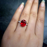 彩宝红宝石925纯银戒指镀18K白金镶钻椭圆形彩色宝石珠宝指环女款