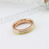 韩国光面三层三色戒指 钛钢玫瑰金指环对戒配饰品新品时尚气质女