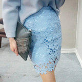夏季新款韩版时尚修身高腰蕾丝一步裙镂空包臀中长裙半身短裙女潮