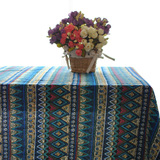地中海桌布 布艺长方形条纹餐桌布蓝色红色茶几布台布亚麻民族风