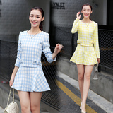 2016秋冬季装新款韩版时尚女装修身显瘦长袖打底上衣短裙两件套装