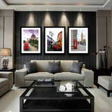 英国建筑客厅装饰画三联画现代简约欧式挂画背景墙画抽象画有框画