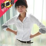 韩国修身收腰小格子拼接女士长袖OL衬衫时尚休闲职业女装衬衣