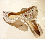 奢华水钻婚鞋红色水晶大宝石新娘鞋手工定制镶钻水晶结婚鞋伴娘鞋