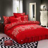 大红加厚1.5m1.8m2.0m米床上特价纯棉裙式单件床罩床裙四件套婚庆