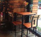美式乡村复古实木铁艺餐桌简约小户型双人桌咖啡厅休闲吧桌椅方桌