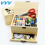 实木针线盒套装 韩版抽屉缝纫线盒 家用收纳手缝线手工针线包邮