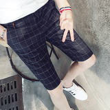 夏季韩版五分裤男修身型薄短裤 青年英伦格子中裤5分休闲潮男马裤