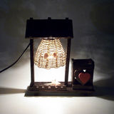 复古木质亭子带笔筒台灯创意个性实木原木木质台灯装饰灯摆件礼物