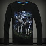 个性创意男士T恤3Dt恤圆领秋季长袖3d体恤衫立体动物图案狼学