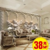 3D立体浮雕天使大型壁画 现代欧式酒店客厅沙发电视背景墙纸壁纸