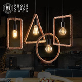 麻绳吊灯 设计师艺术创意灯具几何圆方形餐厅酒吧咖啡厅铁艺吊灯