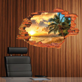 3D立体感墙贴椰树浪漫贴纸客厅沙发背景墙贴画可移除墙贴